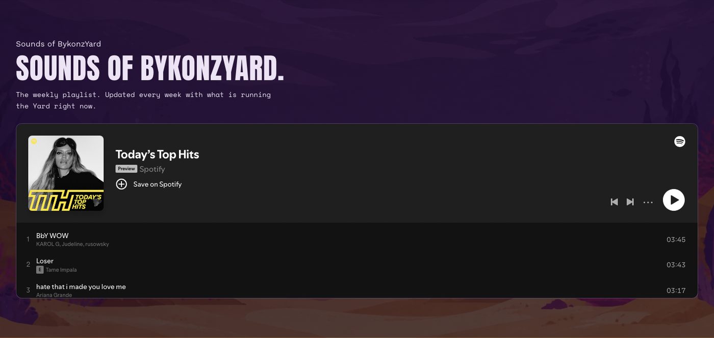 Playlist section on the music page