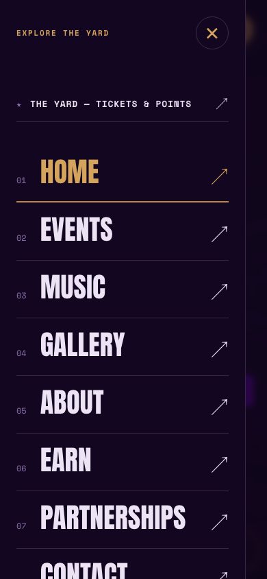 Site menu with Yard link
